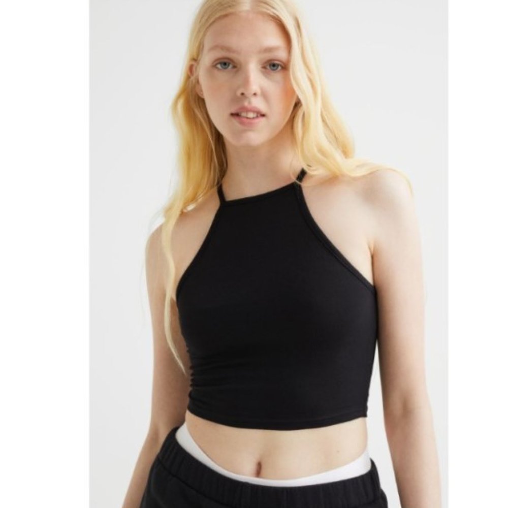 H&M Black Crop Top Tank Size Large